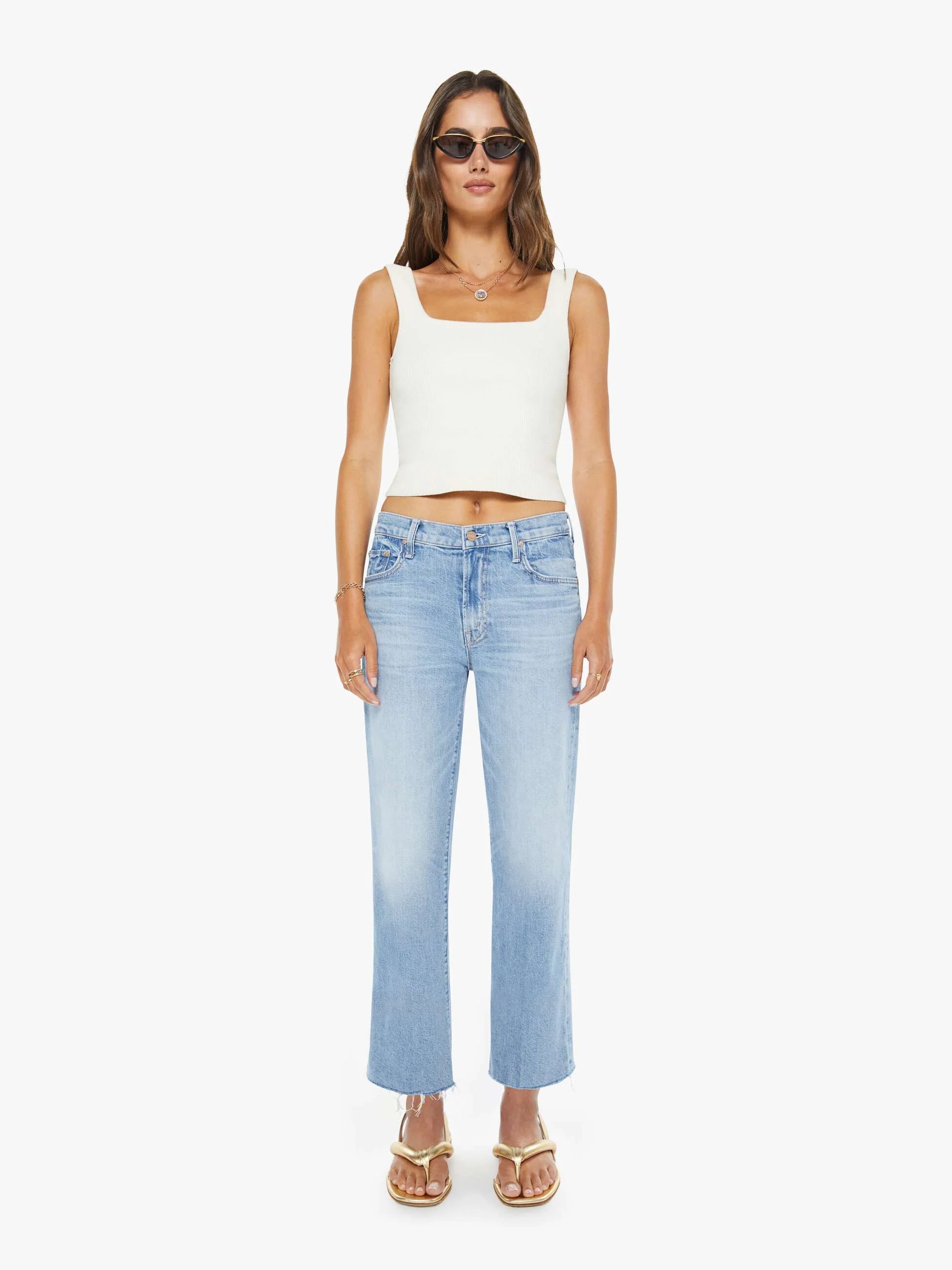 Jeans Mother The Mid Rise Rambler Zip Ankle Fray