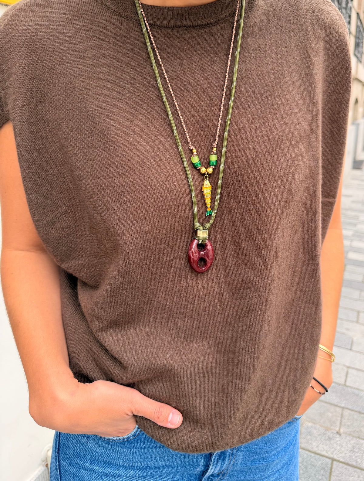 Halketting Nilu Bordeaux Khaki