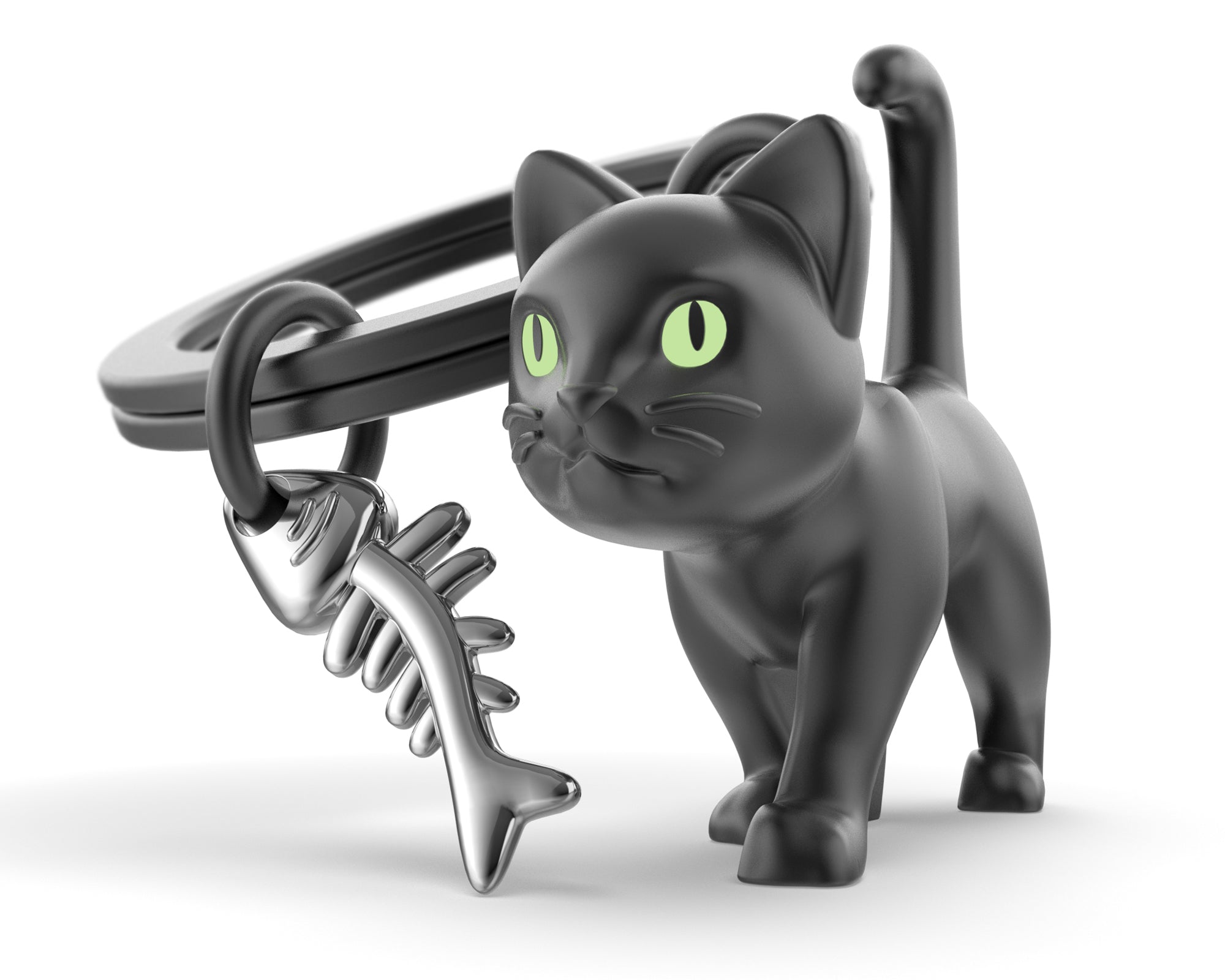 Sleutelhanger Animal Collection Black Cat with Fish Bone