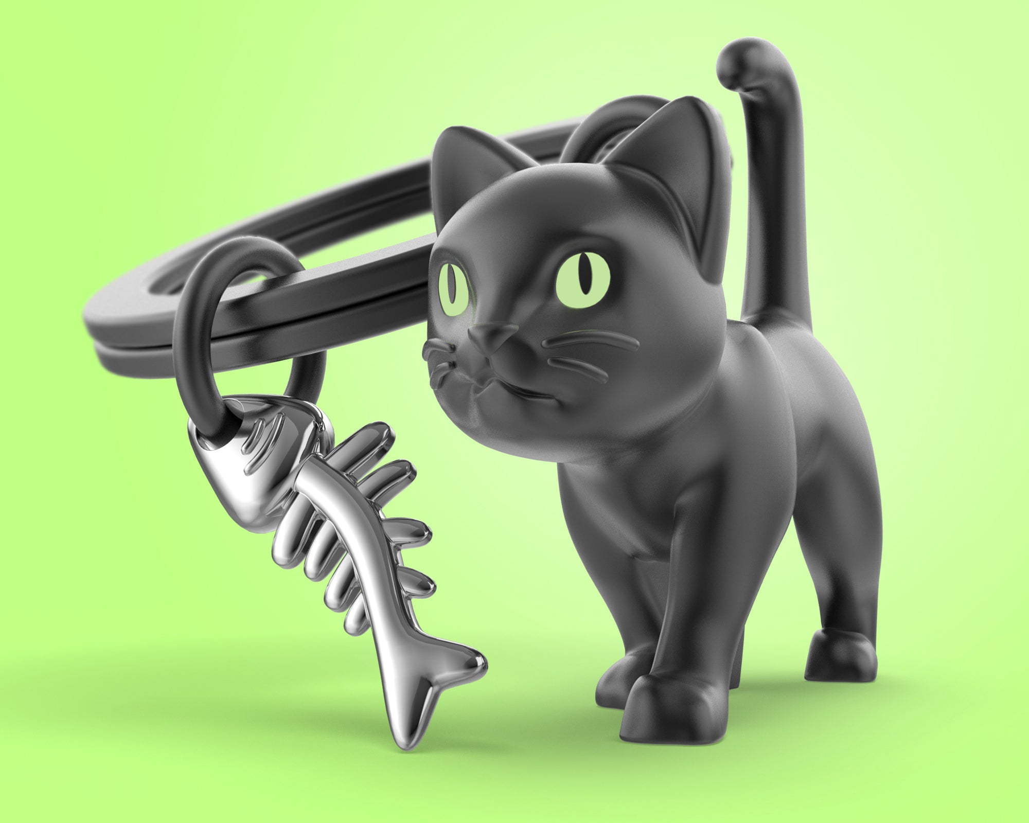 Sleutelhanger Animal Collection Black Cat with Fish Bone