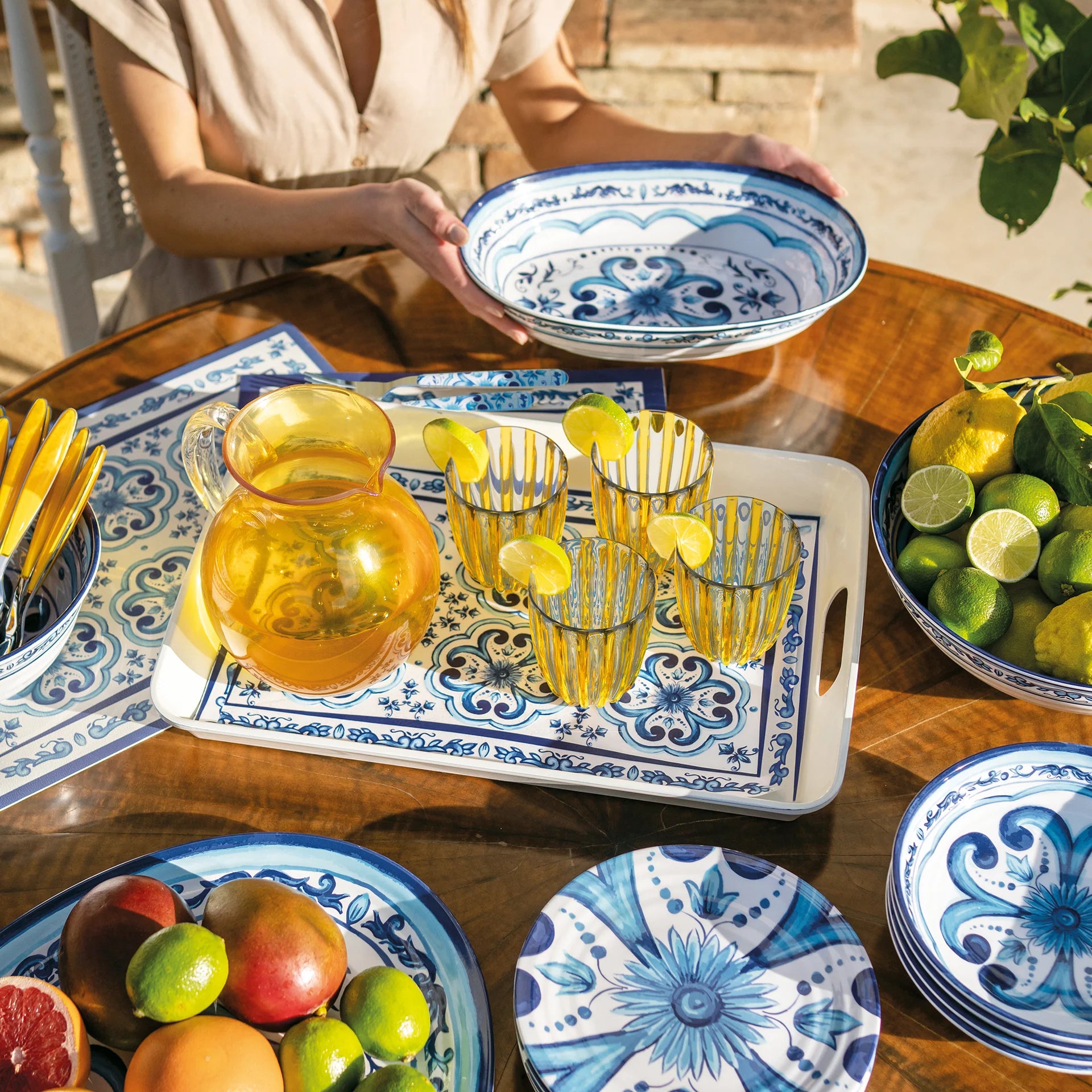 Plateau Rechthoekig Blues met Handvaten