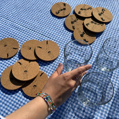 Glas Onderzetter Kurk Y Man Set 6