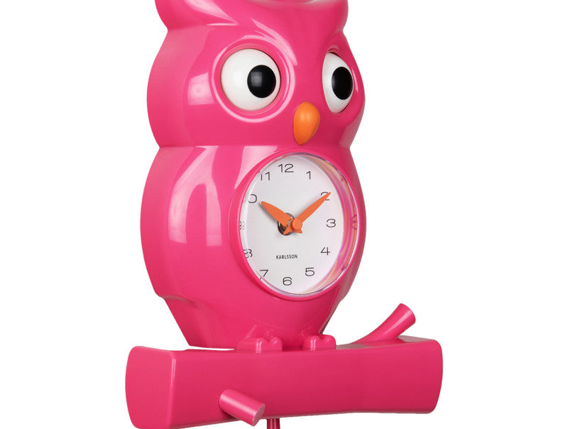 Klok Owl Pendulum Wall Clock Roze