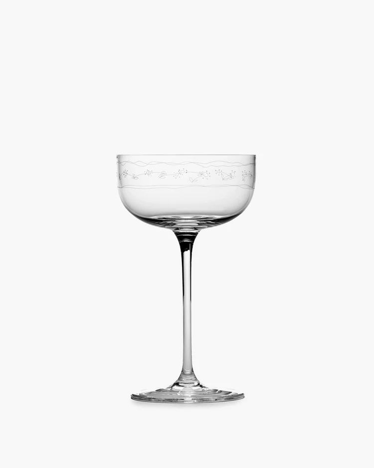 Champagne Coupe Glas Midnight Flowers Anemone Set 4