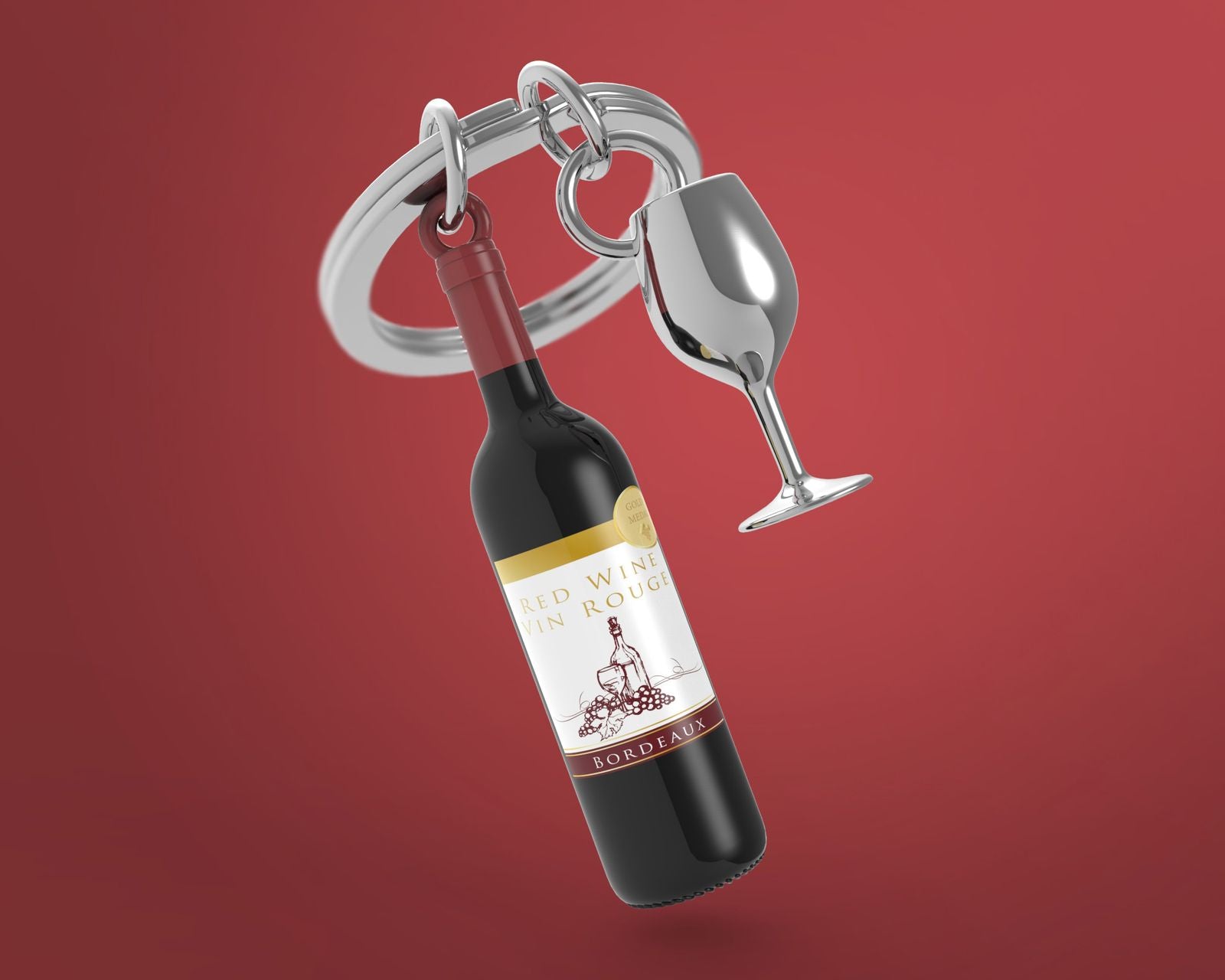 Sleutelhanger Foodie Collection Red Wine Bottle with Glass