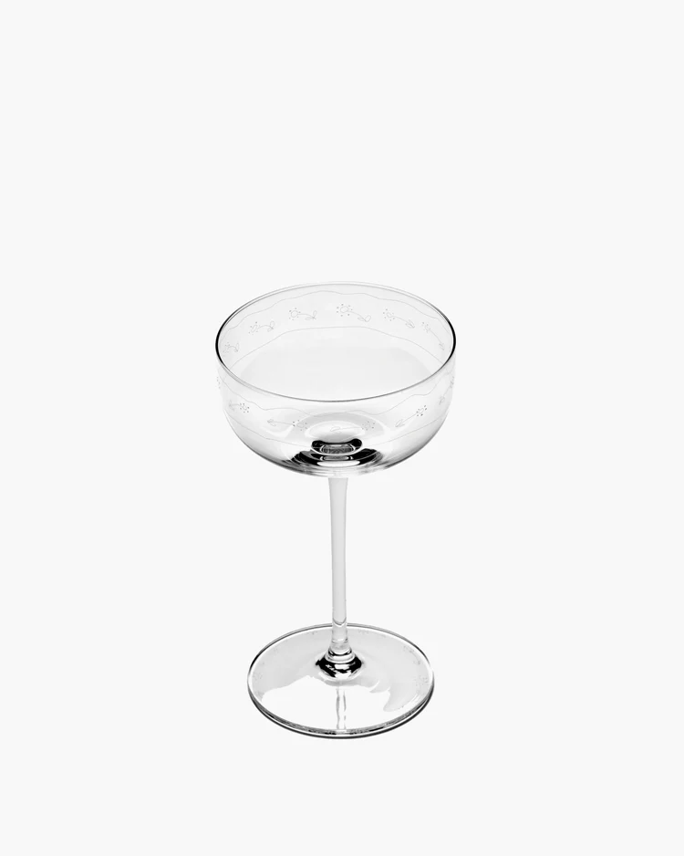 Champagne Coupe Glas Midnight Flowers Anemone Set 4