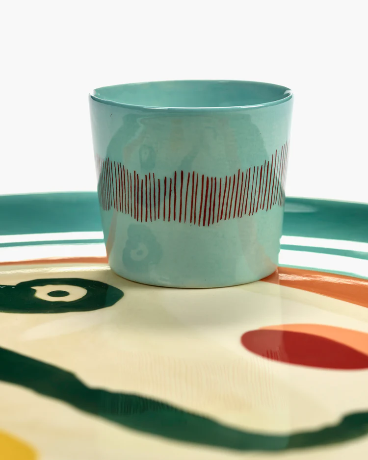 <transcy>Espresso cup Feast 15 Cl Azure Swirl-Stripes Red</transcy>