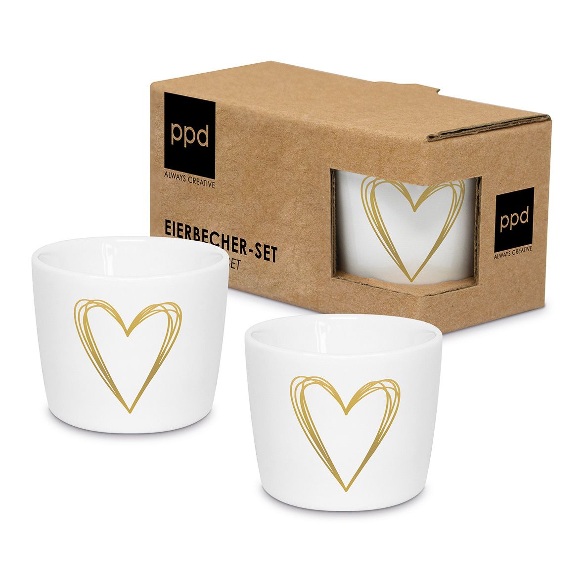 Eierdopjes PPD Heart gold Set 2