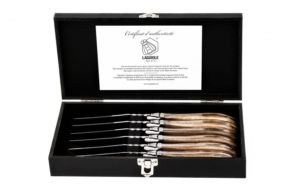 Steakmessen Laguiole Luxury Set 6 Olijfhout