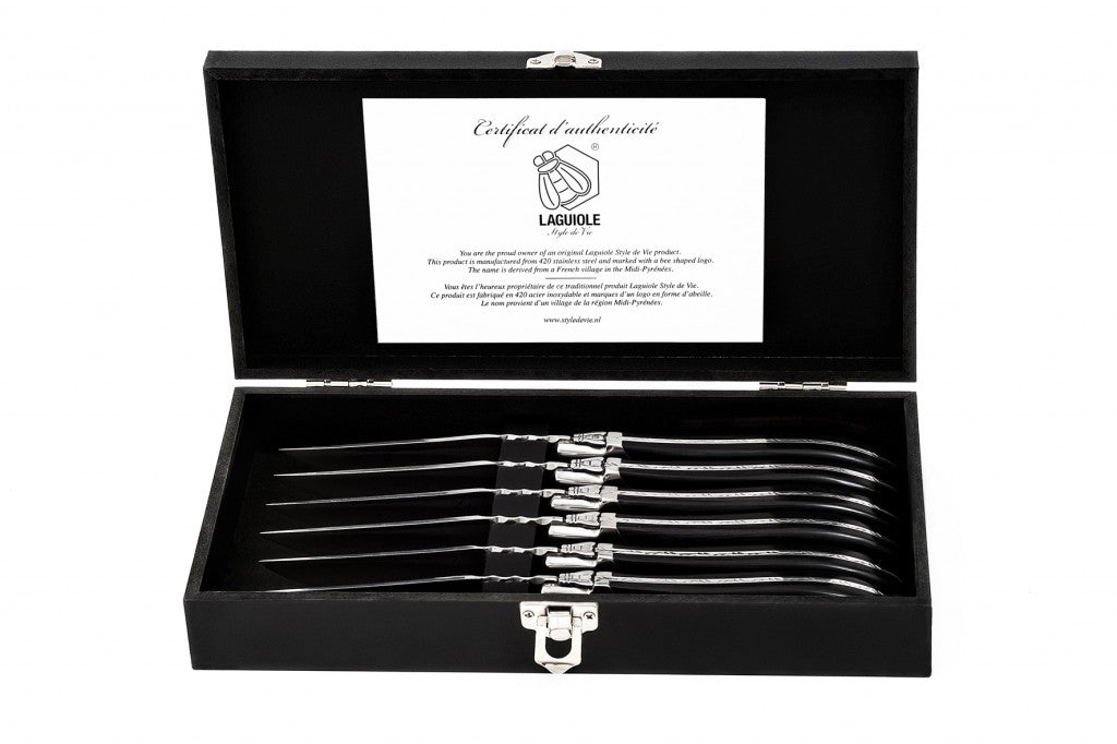 Steakmessen Laguiole Luxury Set 6 Zwart Ebbenhout