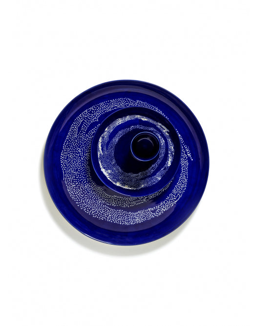 <transcy>Plate Feast L L26.5 X W26.5 X H2 Cm Lapis Lazuli Swirl-Dots White</transcy>