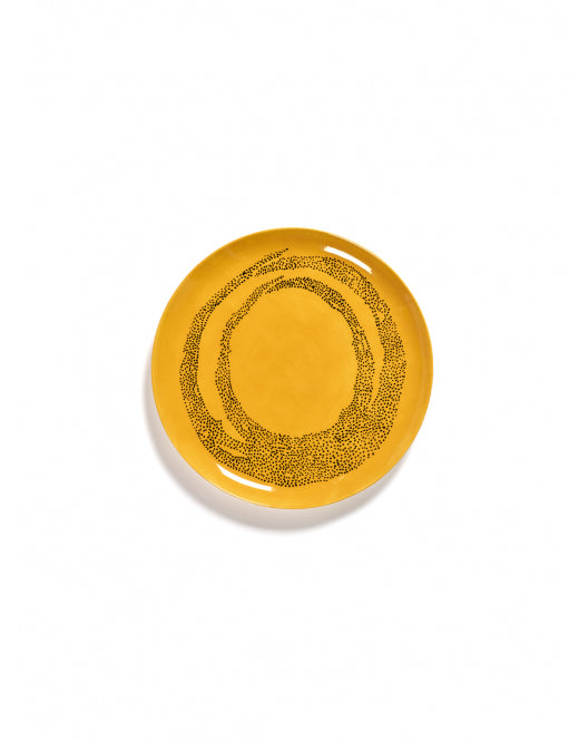 Bord Feast L D26,5 X H2 Cm Sunny Yellow Swirl-Dots Zwart