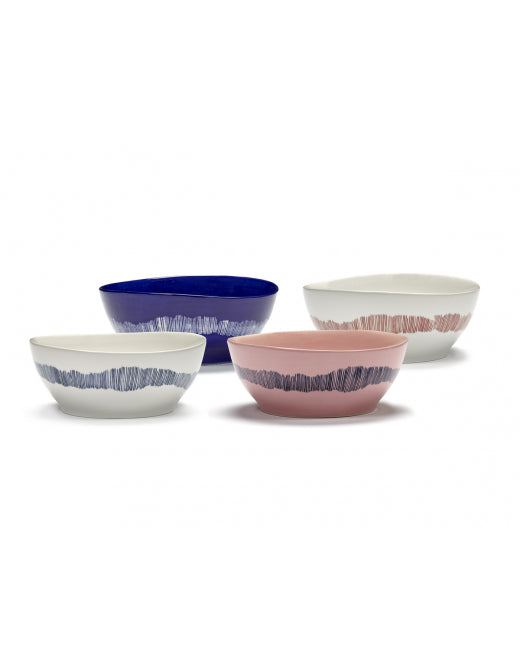 Kom Feast S D16 X H7,5 Cm Wit Swirl-Stripes Blauw