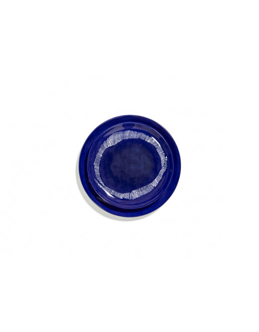 <transcy>Plate Feast M L22, X W22.5 X H2 Cm Lapis Lazuli Swirl-Stripes White</transcy>