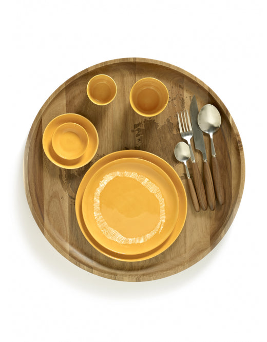 <transcy>Plate Feast S L19 X W19 X H2 Cm Sunny Yellow Swirl-Stripes White</transcy>