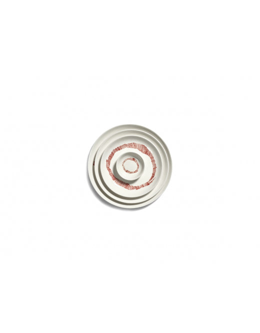 <transcy>Plate Feast S L19 X W19 X H2 Cm White Swirl-Stripes Red</transcy>
