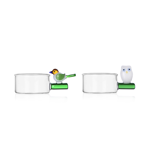 Theelichtjes Ichendorf Glas set van 2 Vogel en Uil