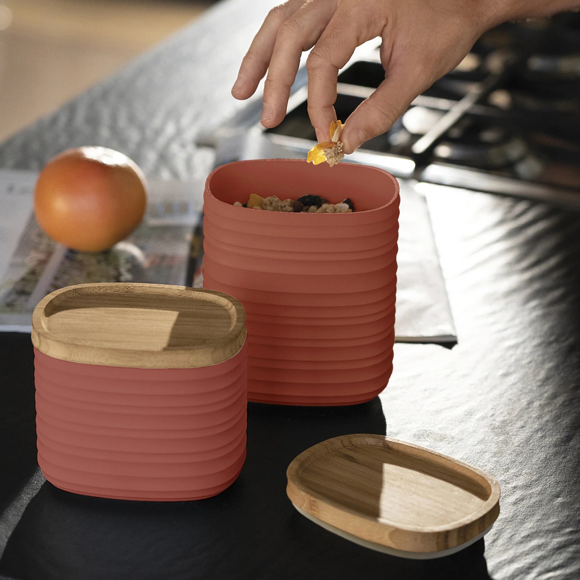 Bewaardoos Tierra Guzzini met Bamboe Deksel M Terracotta