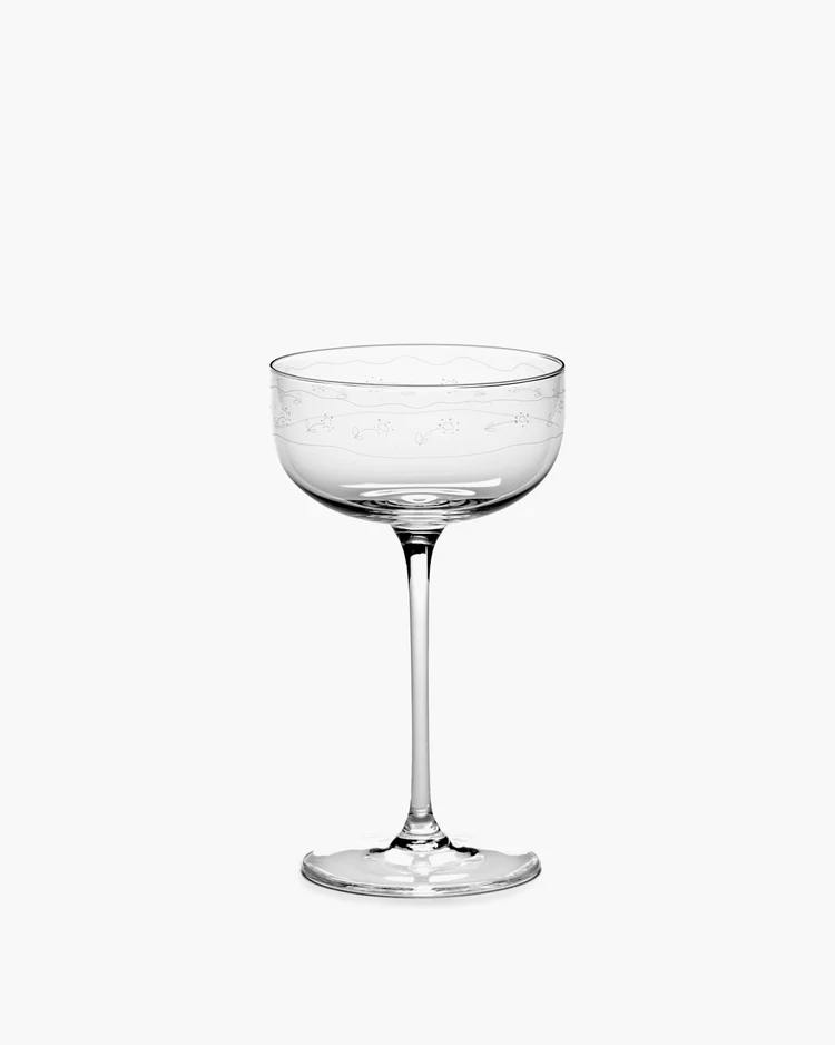 Champagne Coupe Glas Midnight Flowers Anemone Set 4