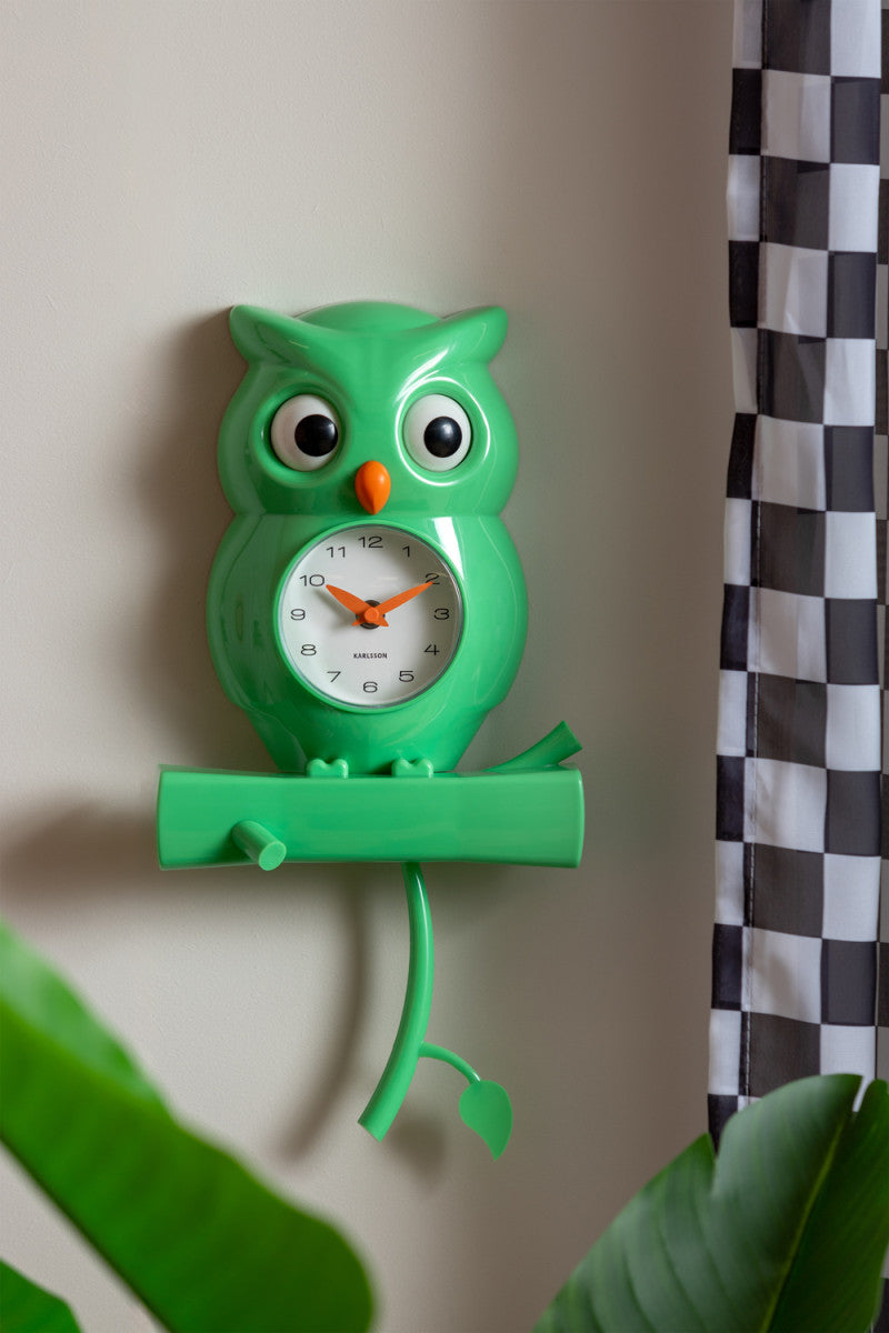 Klok Owl Pendulum Wall Clock Groen