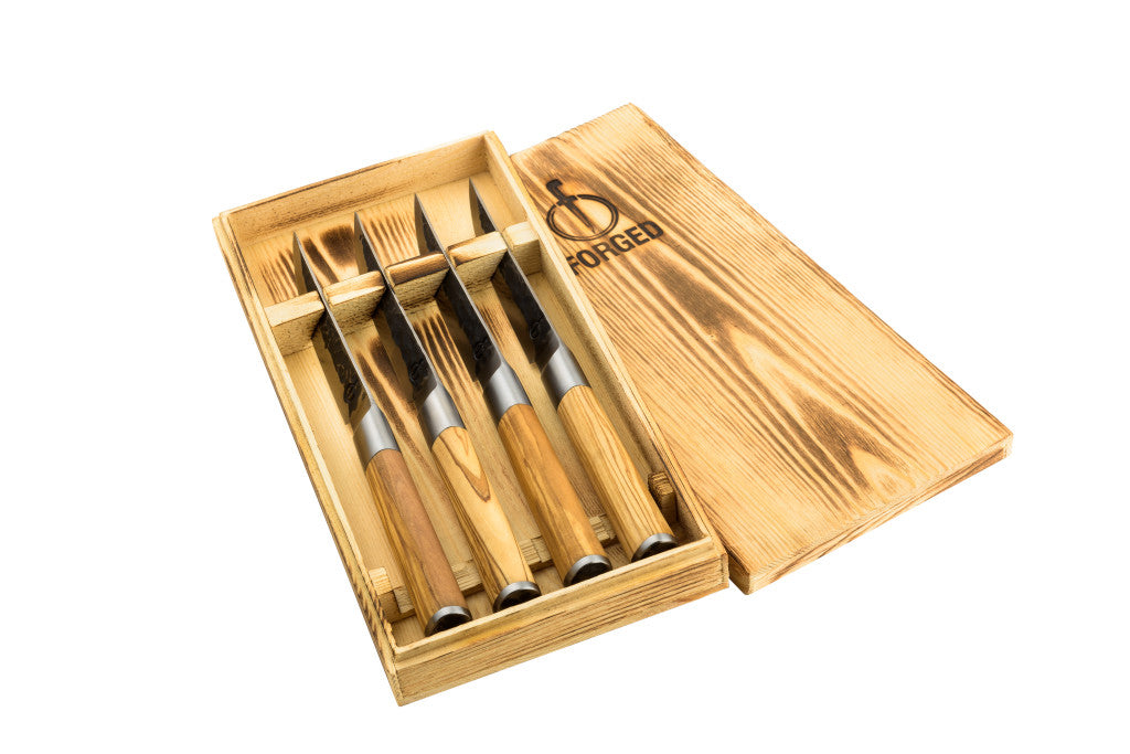 <transcy>Knife Forged Olive Wood Stick Knife Set 4</transcy>