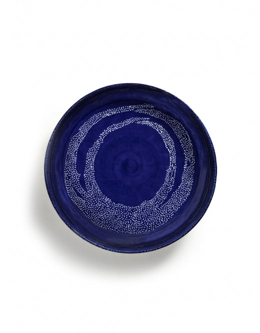 <transcy>Serving Bowl Feast M L36 X B36 H6 cm Lapis Lazuli Swirl-Dots White</transcy>