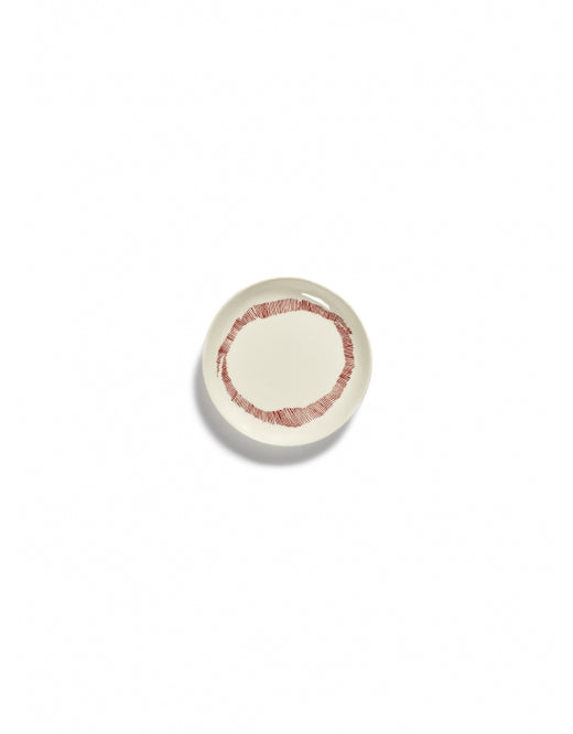 <transcy>Plate Feast XS L16 X W16 X H2 cm White Swirl-Stripes Red</transcy>