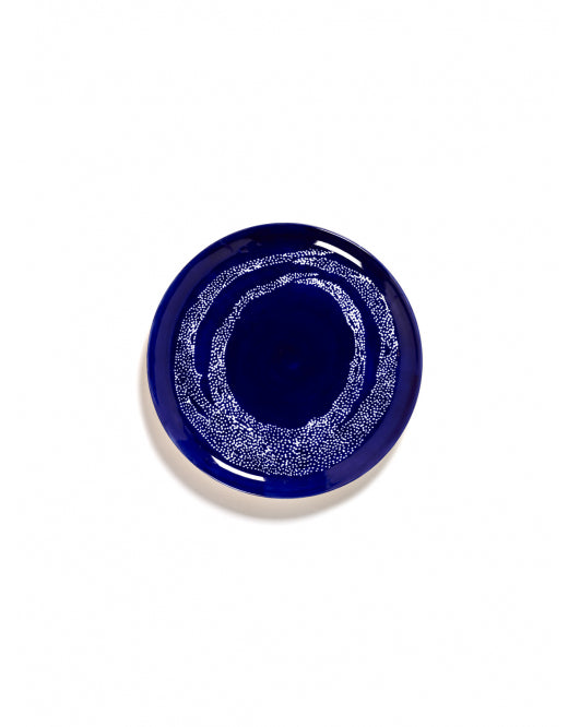 <transcy>Plate Feast L L26.5 X W26.5 X H2 Cm Lapis Lazuli Swirl-Dots White</transcy>