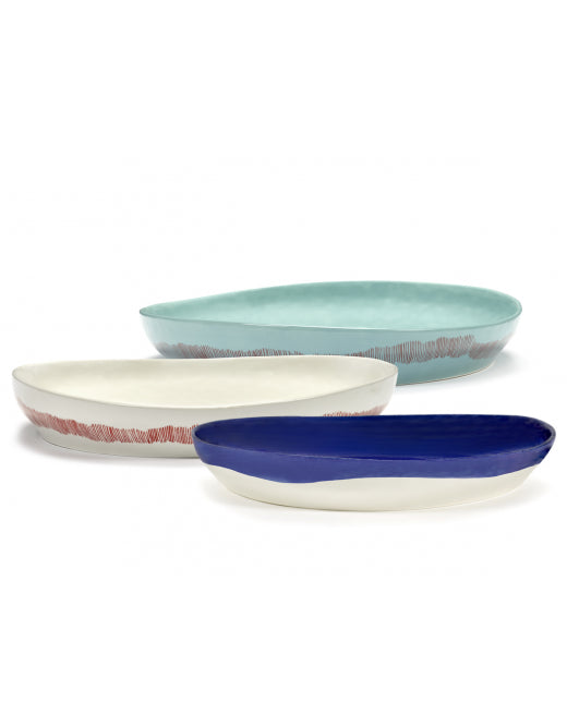 <transcy>Serving Bowl Feast M L36 X B36 H6 cm Lapis Lazuli Swirl-Dots White</transcy>