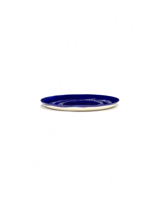<transcy>Plate Feast L L26.5 X W26.5 X H2 Cm Lapis Lazuli Swirl-Dots White</transcy>