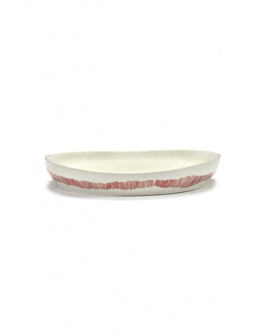 <transcy>Serving bowl Feast M L36 X W36 H6 cm White Swirl-Stripes Red</transcy>