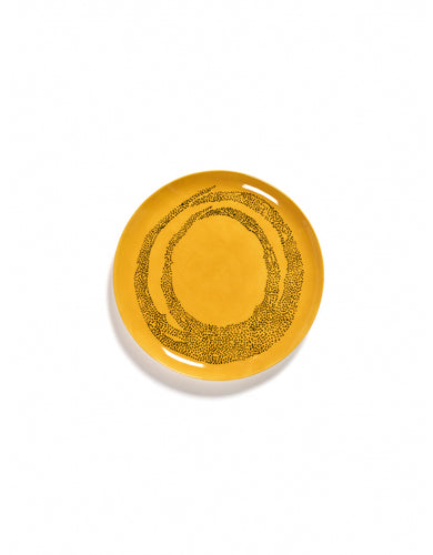 Bord Feast L D26,5 X H2 Cm Sunny Yellow Swirl-Dots Zwart
