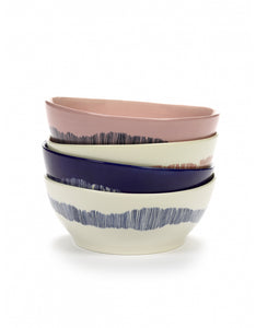 Kom Feast L D18 X H8 Cm Wit Swirl-Stripes Blauw