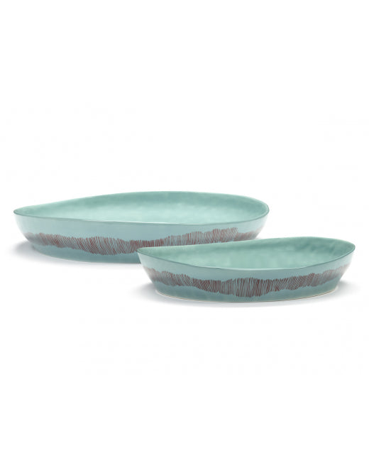 <transcy>Serving bowl Feast S L30 X W29.5 H6 cm Azure Swirl-Stripes Red</transcy>