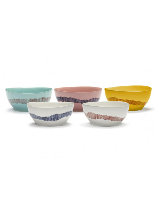 <transcy>Bowl Feast S L16 X W16 X H7.5cm Azure Swirl-Stripes Red</transcy>