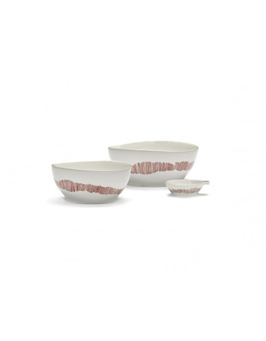 <transcy>Bowl Feast S L16 X W16 X H7.5 cm White Swirl-Stripes Red</transcy>