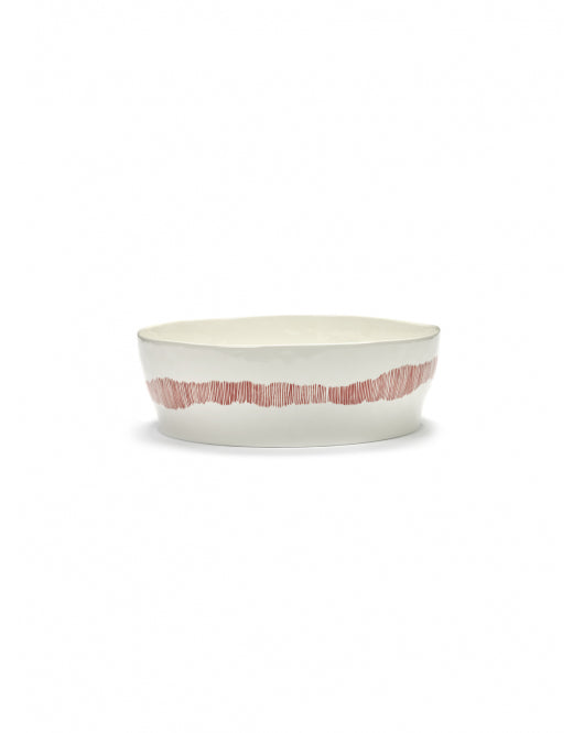 <transcy>Salad bowl Feast L28.5 X W28.5 H9.5 cm White Swirl-Stripes Red</transcy>