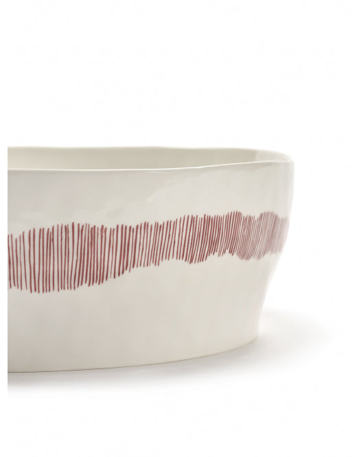 <transcy>Salad bowl Feast L28.5 X W28.5 H9.5 cm White Swirl-Stripes Red</transcy>