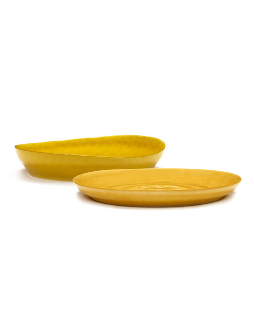 Serveerschaal Feast S L30 X B29,5 H6 Cm Sunny Yellow Swirl-Dots Zwart