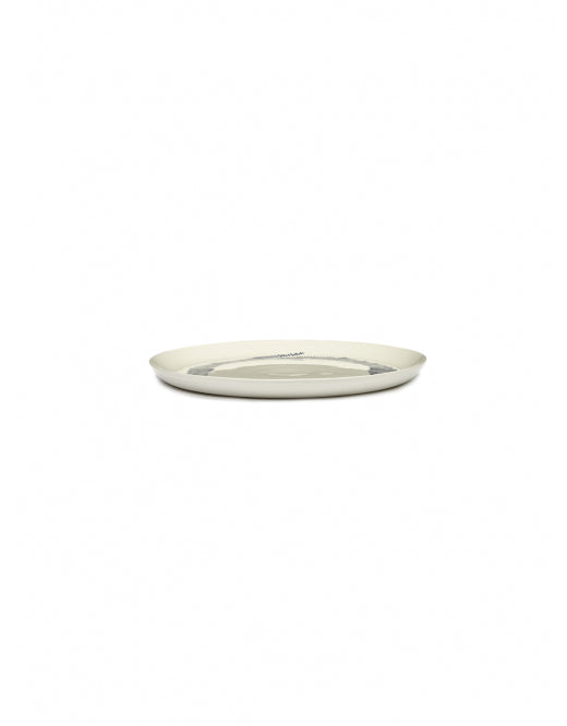 <transcy>Plate Feast L L26,5 X W26,5 X H2 cm White Swirl-Stripes Blue</transcy>