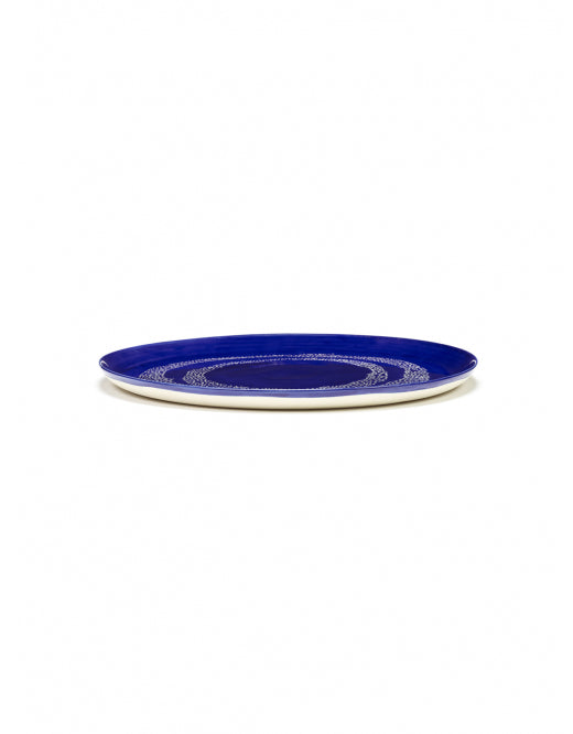 <transcy>Serving Plate Feast L35 X W35 X H2 Cm Lapis Lazuli Swirl-Dots White</transcy>