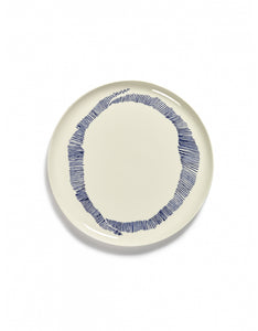 Serveerbord Feast D35 X H2 Cm Wit Swirl-Stripes Blauw