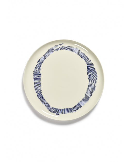 Serveerbord Feast D35 X H2 Cm Wit Swirl-Stripes Blauw