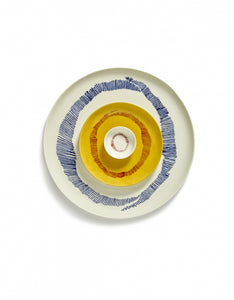 Serveerbord Feast D35 X H2 Cm Wit Swirl-Stripes Blauw