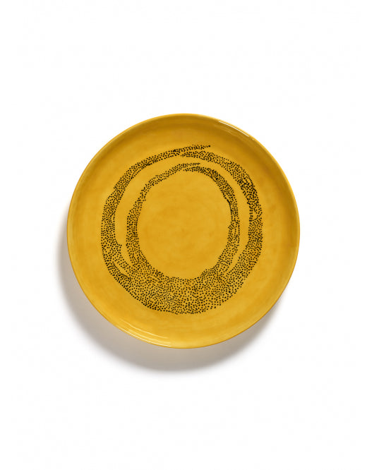 <transcy>Serving Dish Feast S L35 X W35 H4 Cm Sunny Yellow Swirl-Dots Black</transcy>