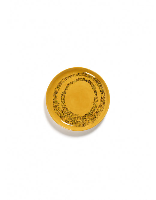 <transcy>Plate Feast M L22.5 X W22.5 X H2 Cm Sunny Yellow Swirl-Dots Black</transcy>