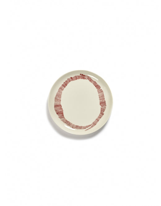 <transcy>Plate Feast M L22.5 X W22.5 X H2 Cm White Swirl-Stripes Red</transcy>