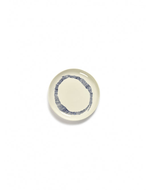 <transcy>Plate Feast S L19 X W19 X H2 Cm White Swirl-Stripes Blue</transcy>