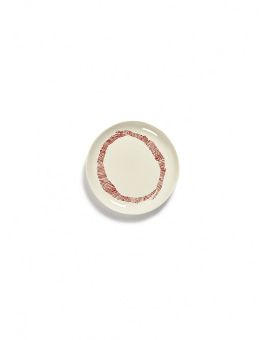 <transcy>Plate Feast S L19 X W19 X H2 Cm White Swirl-Stripes Red</transcy>