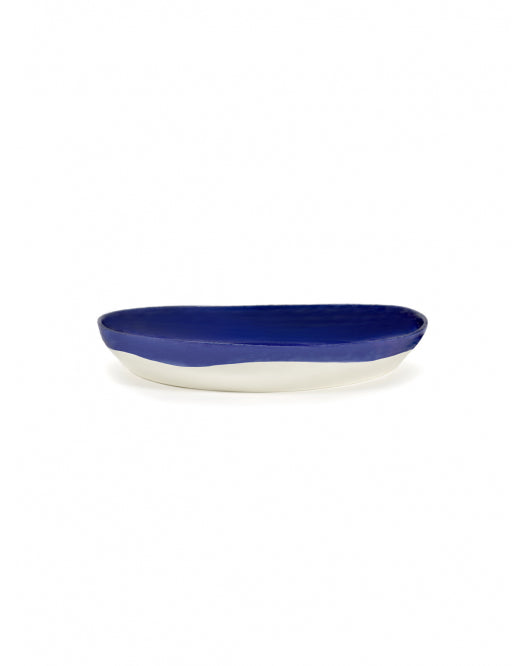 <transcy>Serving Bowl Feast M L36 X B36 H6 cm Lapis Lazuli Swirl-Dots White</transcy>